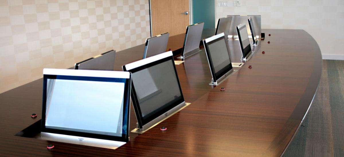 conference table with built in monitor